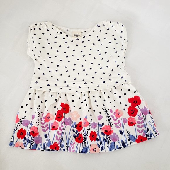 OshKosh Polka Dot and Floral Print Baby Girl Dress - Picture 1 of 4